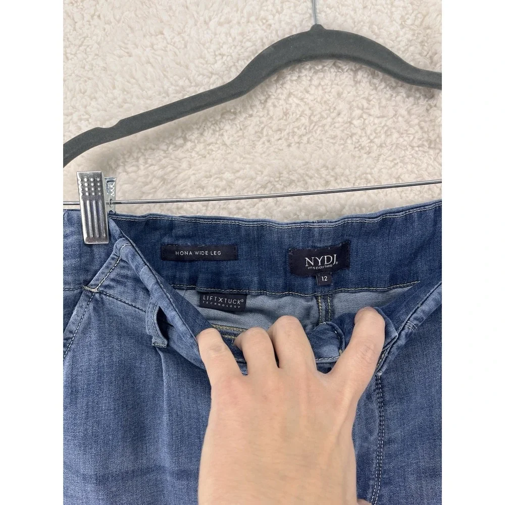 NYDJ Mona Wide Leg Jeans Women's 12 High Rise Medium Blue Denim Wash Baggy